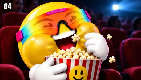 LMAOJI laughing in a cinema with a bucket of popcorn