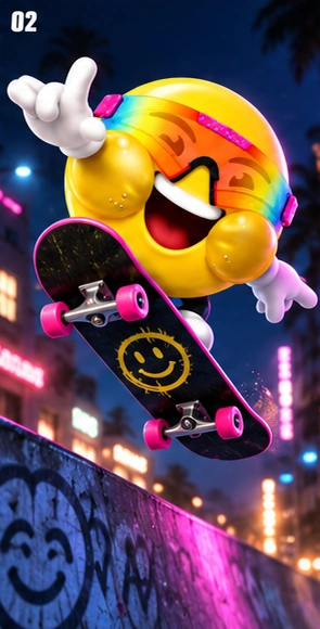 LMAOJI performing a skateboard trick on a neon-lit street